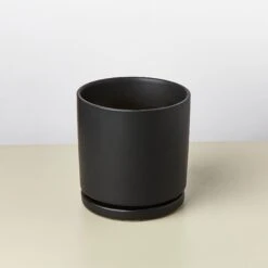 Cylinder Planter -House Plant Shop Supplies pot attachedsaucerblackmatte